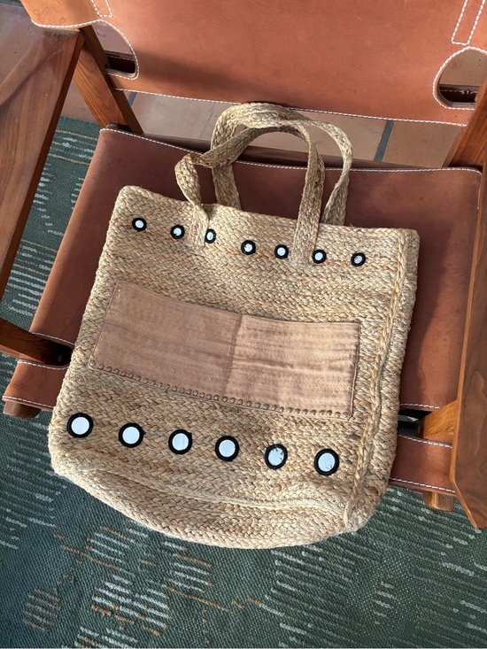 Handbags - Handmade and Unique Jute Bohemian large tote with mirror and beaded details